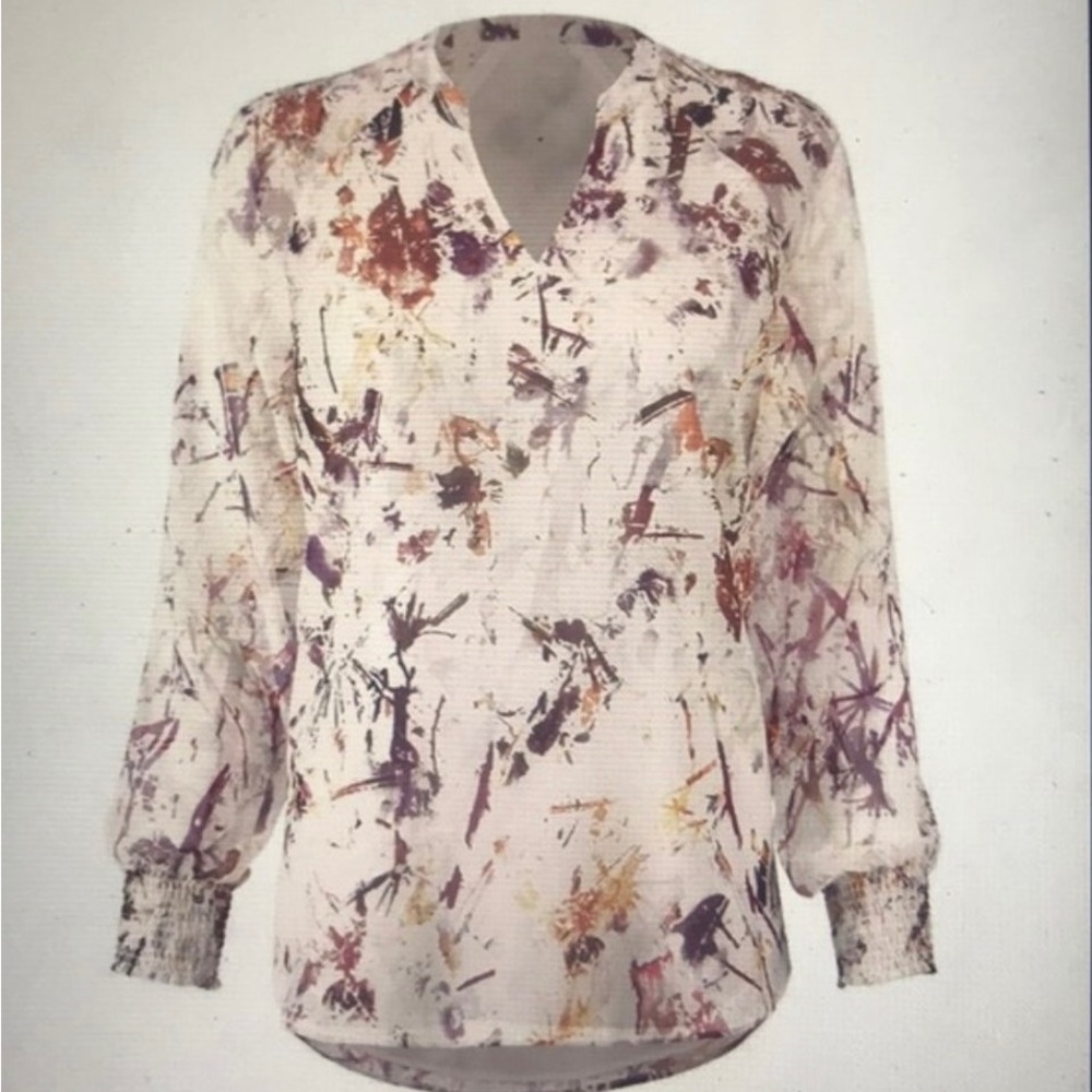 CAbi Goddess Winter Woods Print V-Neck Long Sleeve Blouse Sz Medium Style #3694